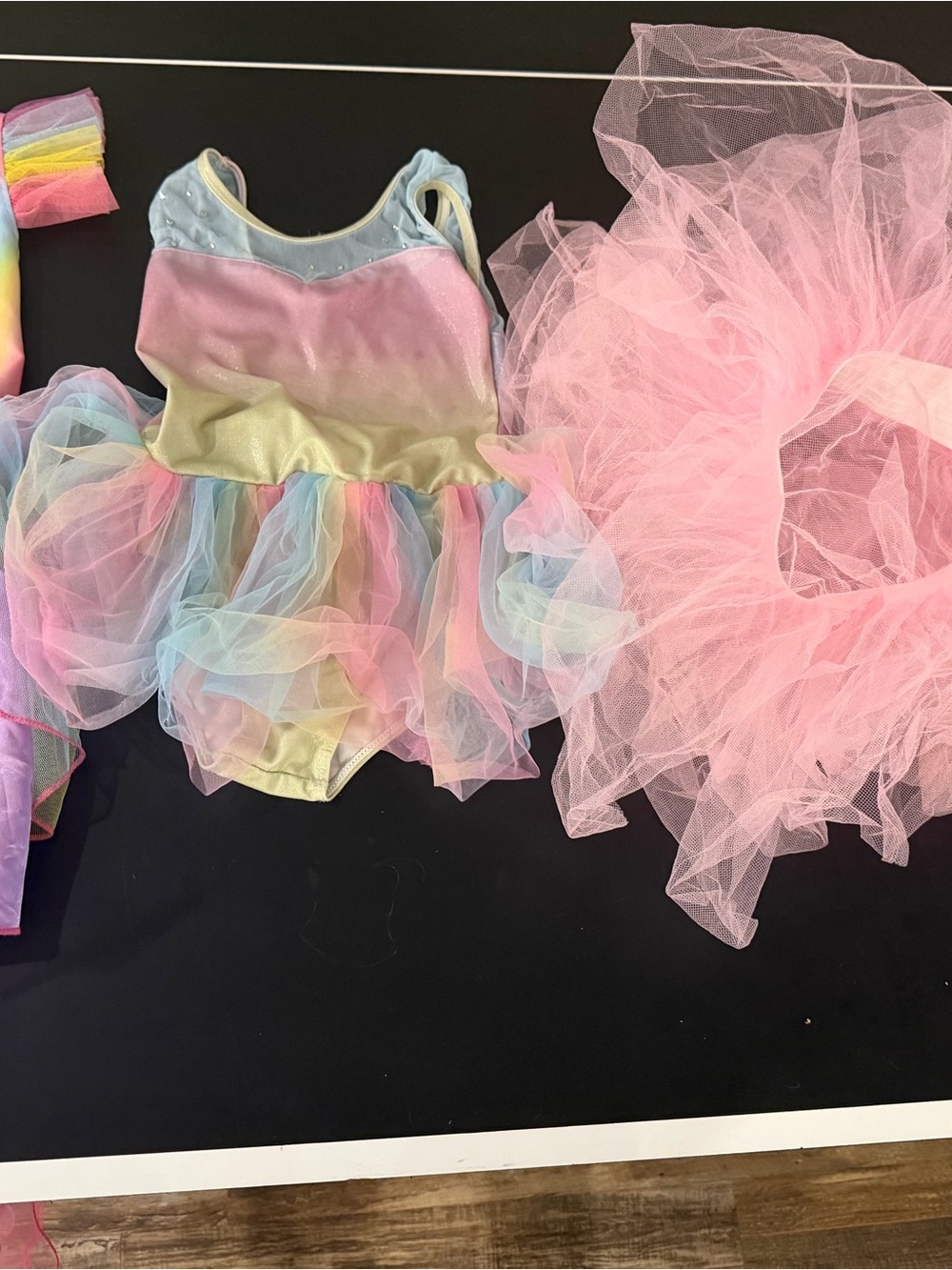 Girls Pastel Rainbow Tutu Leotard Costume with Pink Tulle Accessory